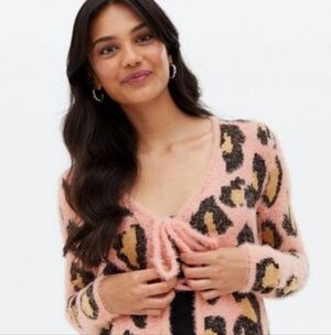 New Look Pink and Black Animal Print Cardigan. NWOT Size 2